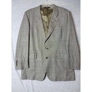 Gordon Mens 42L Grey Wool Blend Micro Check Two Button Blazer Sport Coat 42 Long